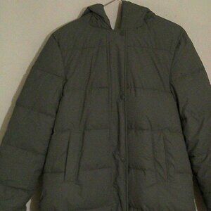 Hooded Puffer Long Quilted Coat in Olive 100% Polyurethane 100% Polyester Filing